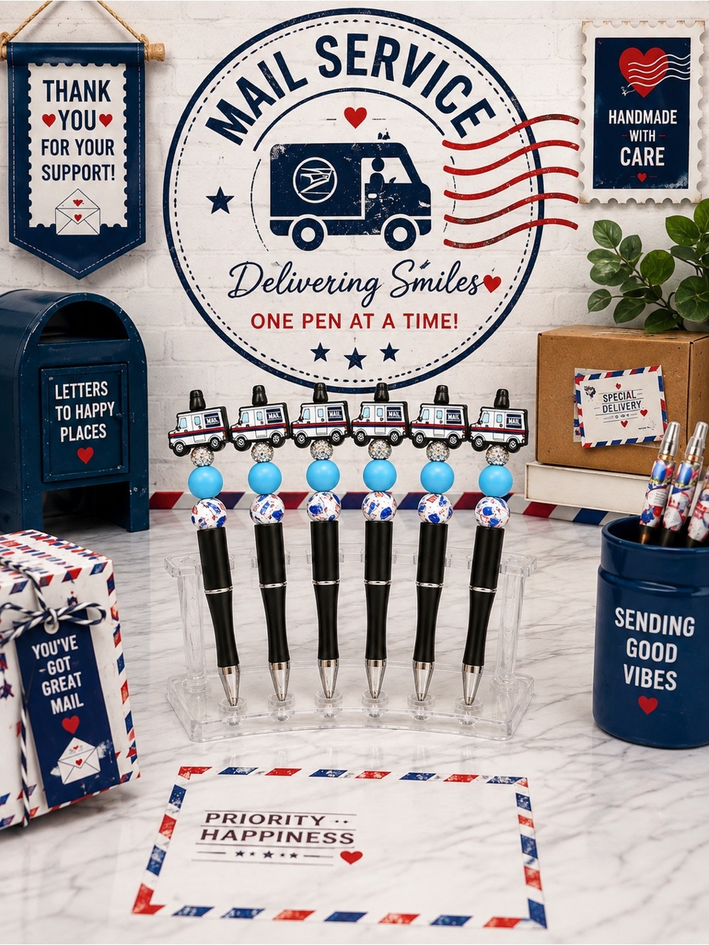 Mail Service Novelty Black & Blue Postal Pens